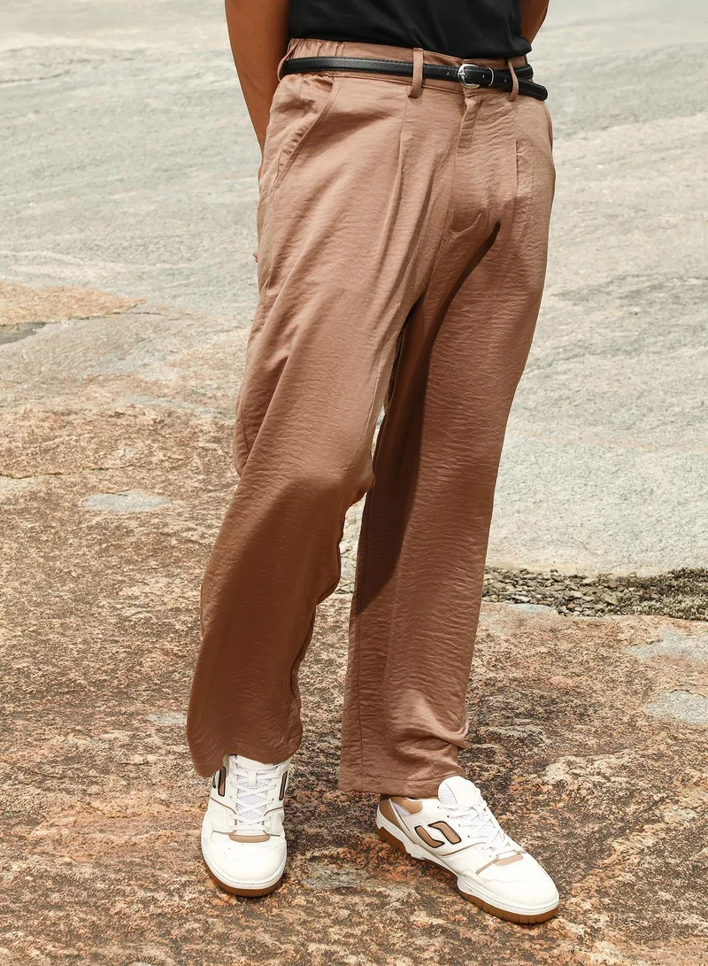 Campus Sutra Lightweight - Creased-Pleated Straight Trousers