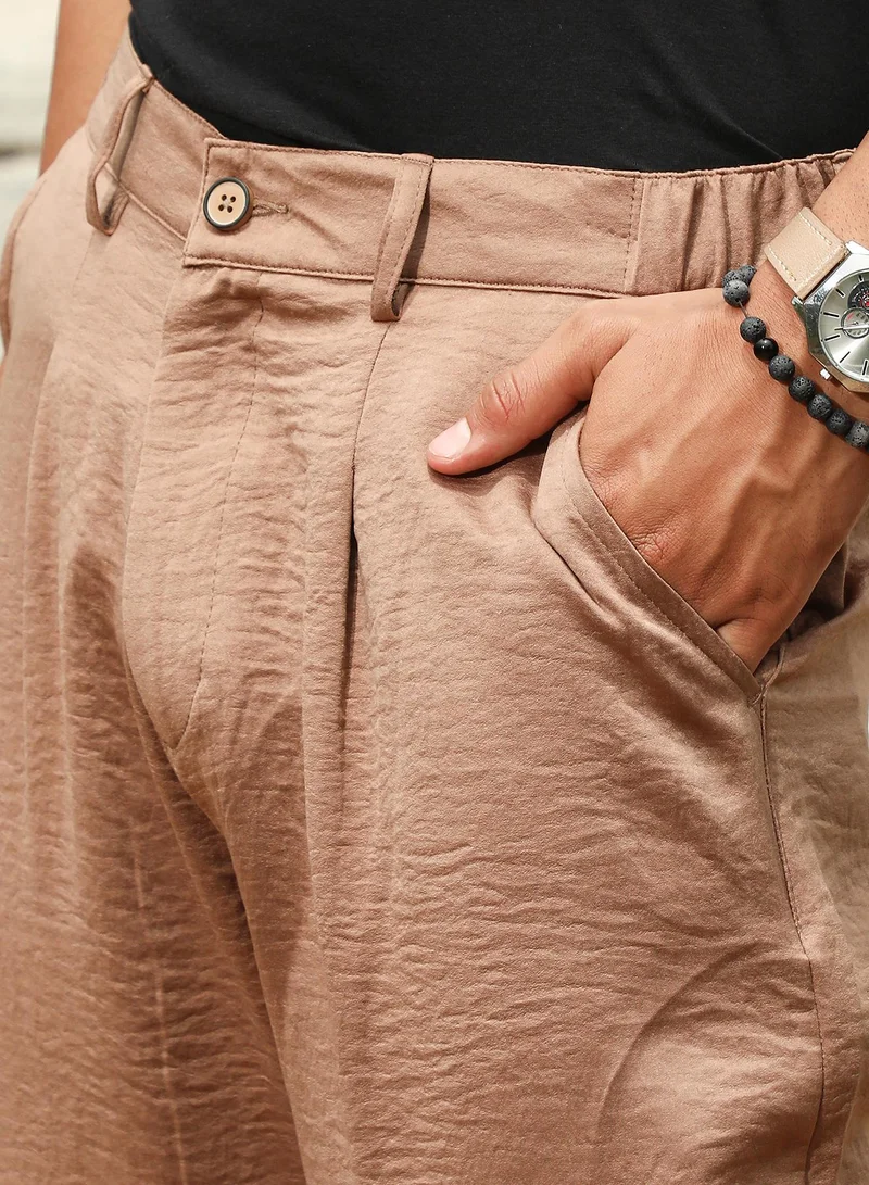 Campus Sutra Lightweight - Creased-Pleated Straight Trousers
