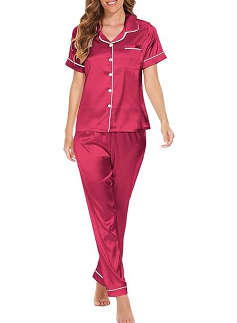 Caprisious Caprisious Women's Luxurious Silk Satin Pajama Set - Soft and Comfortable Short Sleeve Nightwear for a Blissful Sleep, Perfect for Relaxing Evenings and Cozy Nights  - Image 2