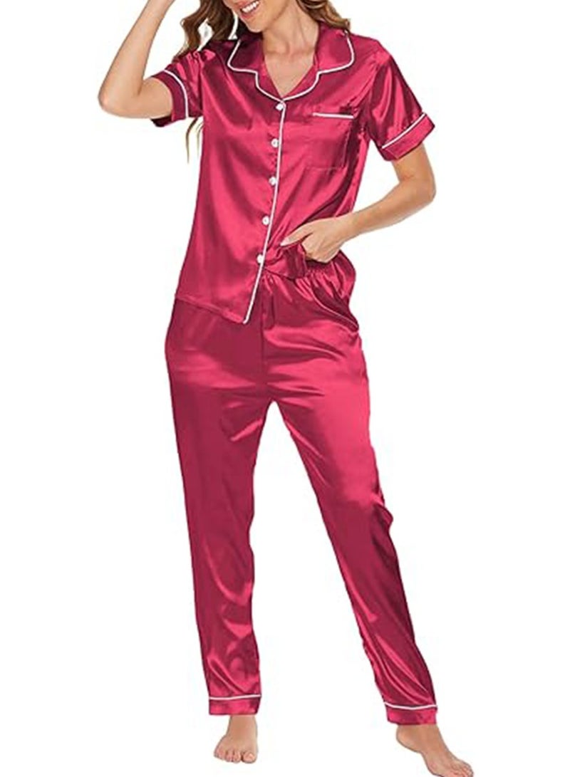 Caprisious Caprisious Women's Luxurious Silk Satin Pajama Set - Soft and Comfortable Short Sleeve Nightwear for a Blissful Sleep, Perfect for Relaxing Evenings and Cozy Nights  - Image 3