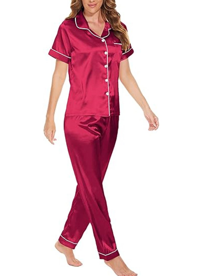 Caprisious Caprisious Women's Luxurious Silk Satin Pajama Set - Soft and Comfortable Short Sleeve Nightwear for a Blissful Sleep, Perfect for Relaxing Evenings and Cozy Nights  - Image 4