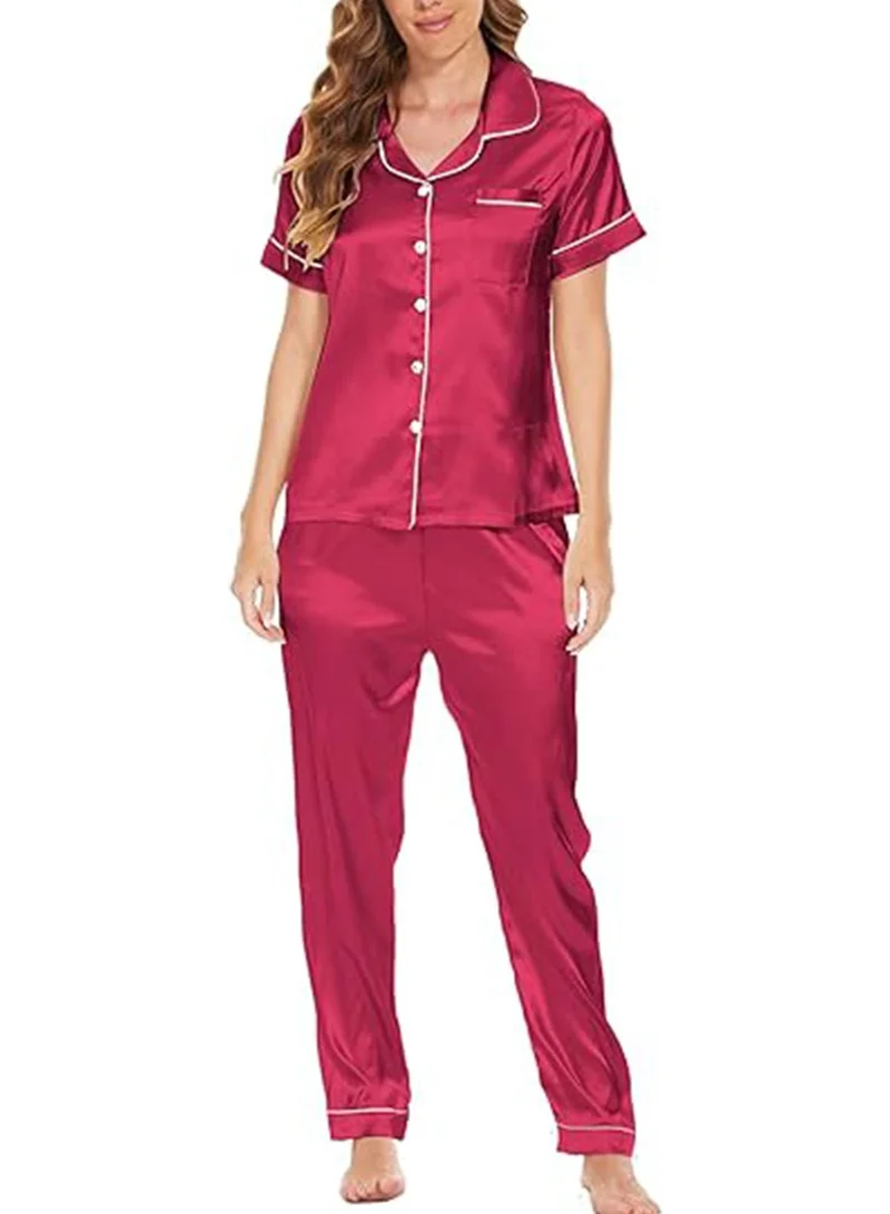 Caprisious Caprisious Women's Luxurious Silk Satin Pajama Set - Soft and Comfortable Short Sleeve Nightwear for a Blissful Sleep, Perfect for Relaxing Evenings and Cozy Nights