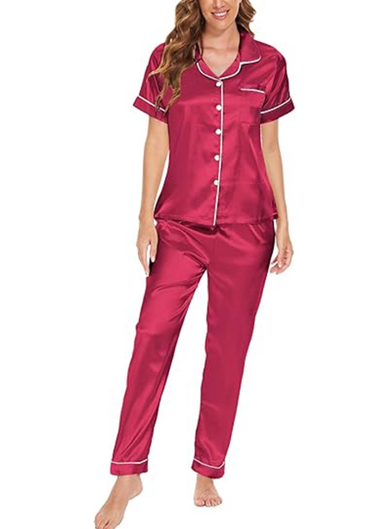 Caprisious Caprisious Women's Luxurious Silk Satin Pajama Set - Soft and Comfortable Short Sleeve Nightwear for a Blissful Sleep, Perfect for Relaxing Evenings and Cozy Nights  - Image 5