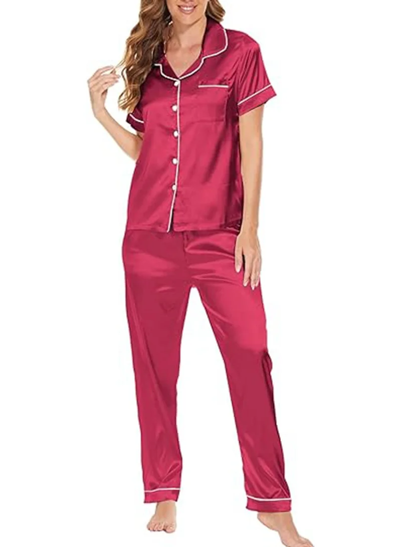 Caprisious Caprisious Women's Luxurious Silk Satin Pajama Set - Soft and Comfortable Short Sleeve Nightwear for a Blissful Sleep, Perfect for Relaxing Evenings and Cozy Nights