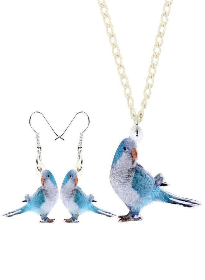 DUOWEI Acrylic Cute Monk Parakeet Parrot Bird Earrings and Necklace Set for Women Dangle Pendant Jewelry Charms Gifts (Blue) - Image 1