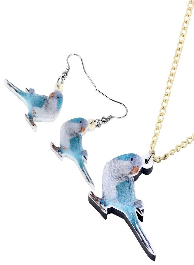 DUOWEI Acrylic Cute Monk Parakeet Parrot Bird Earrings and Necklace Set for Women Dangle Pendant Jewelry Charms Gifts (Blue) - Image 4