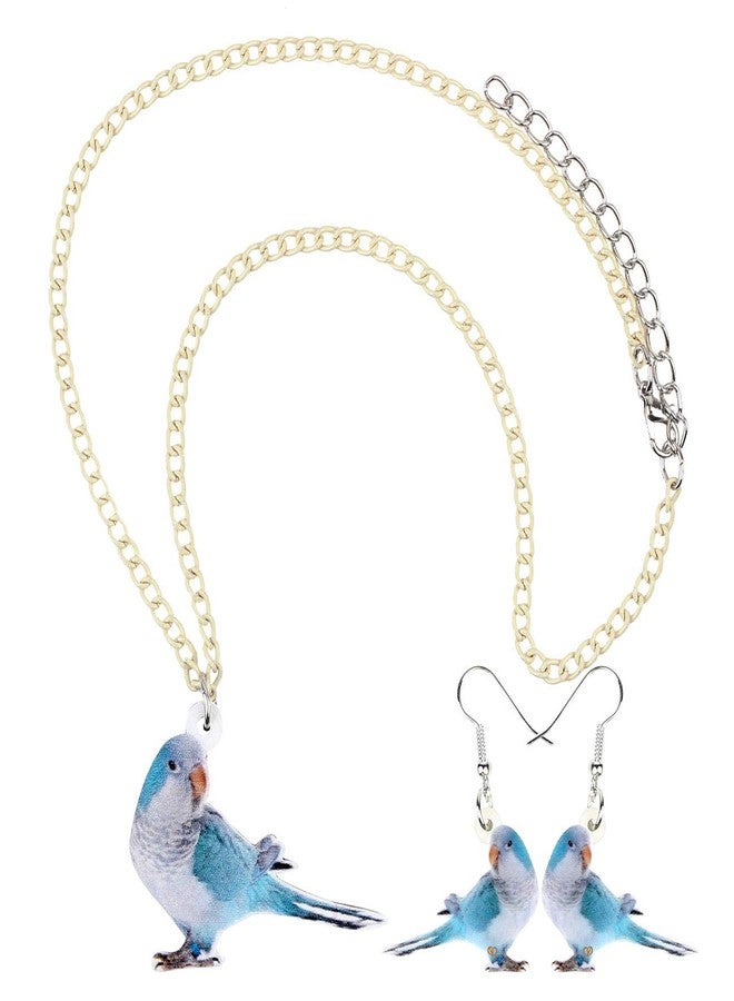 DUOWEI Acrylic Cute Monk Parakeet Parrot Bird Earrings and Necklace Set for Women Dangle Pendant Jewelry Charms Gifts (Blue) - Image 5