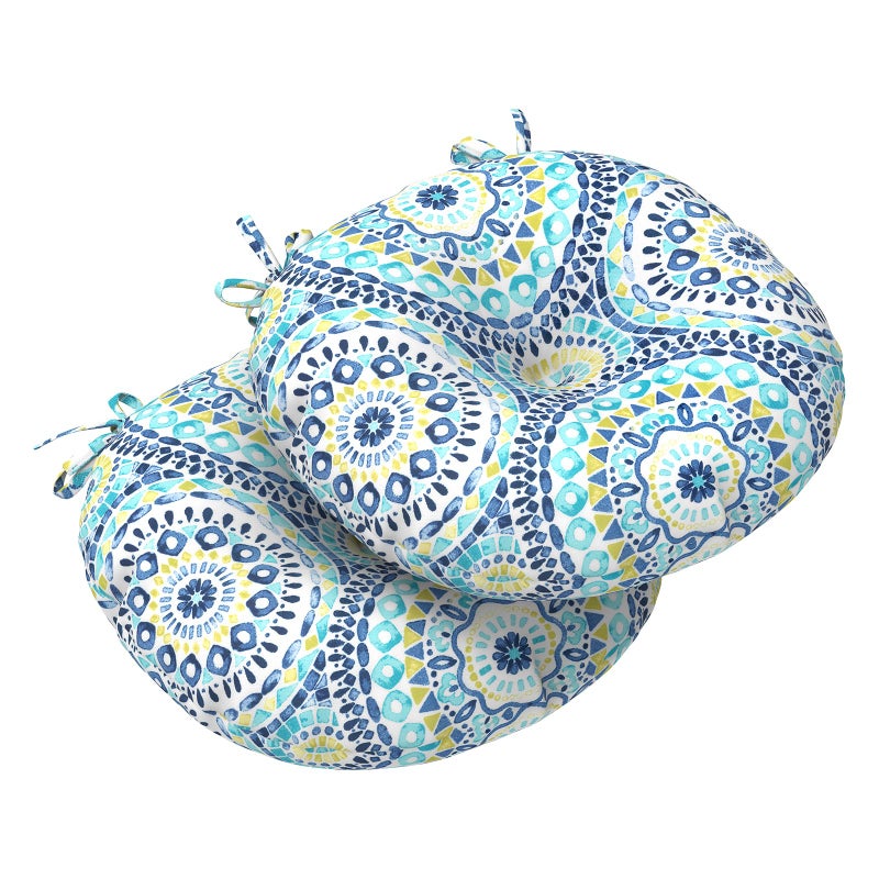 LVTXIII Outdoor All Weather Bistro Seat Cushions Comfortable Fluffy Tufted Patio Chair Cushions Round 15x15x4 Set of 2 for Home Garden Furniture Delancey Lagoon