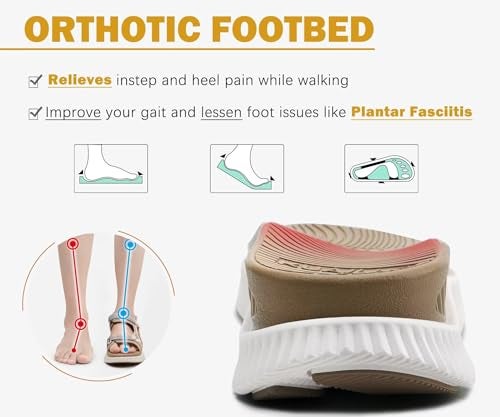 KuaiLu Womens Orthopedic Walking Sandals Comfortable Plantar Fasciitis Arch Support Summer Outdoor Travel Outfits Platform Cushion Shoes Athletic Sport Recovery Adjustable Strap Slides Beige Size 11 - Image 4