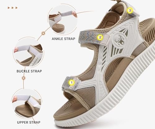 KuaiLu Womens Orthopedic Walking Sandals Comfortable Plantar Fasciitis Arch Support Summer Outdoor Travel Outfits Platform Cushion Shoes Athletic Sport Recovery Adjustable Strap Slides Beige Size 11 - Image 5