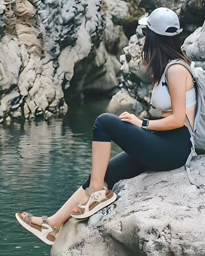 KuaiLu Womens Orthopedic Walking Sandals Comfortable Plantar Fasciitis Arch Support Summer Outdoor Travel Outfits Platform Cushion Shoes Athletic Sport Recovery Adjustable Strap Slides Beige Size 11 - Image 2