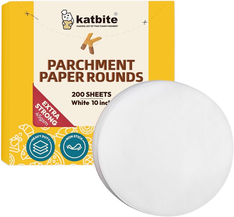 katbite Baking Parchment Paper Round 200 Pieces Diameter 25.4 cm (10 Inches), Greaseproof Non-Stick Parchment Paper Cuts for Cakes, Pizza Baking, 15.2 cm / 17.8 cm / 20.3 cm / 30.5 cm Options - Image 1