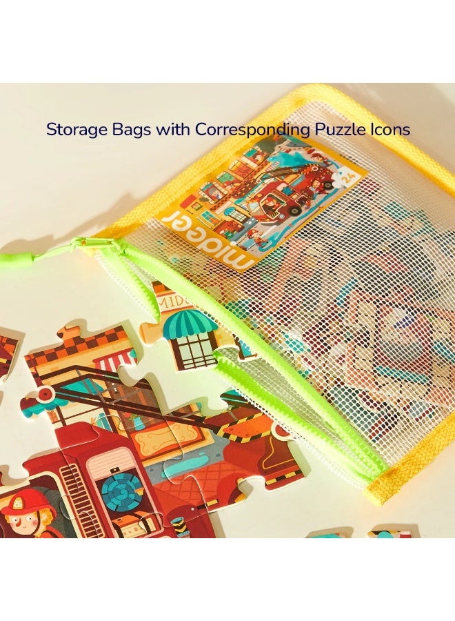 MiDeer مجموعة ألغاز مساعدي المجتمع من مي دير بمستوى 3 مع حقيبة تخزين، 3 ألغاز متدرجة للأطفال 3+، 24-35 قطعة تعليمية featuring الشرطة، رجال الإطفاء والمسعفين - Image 4