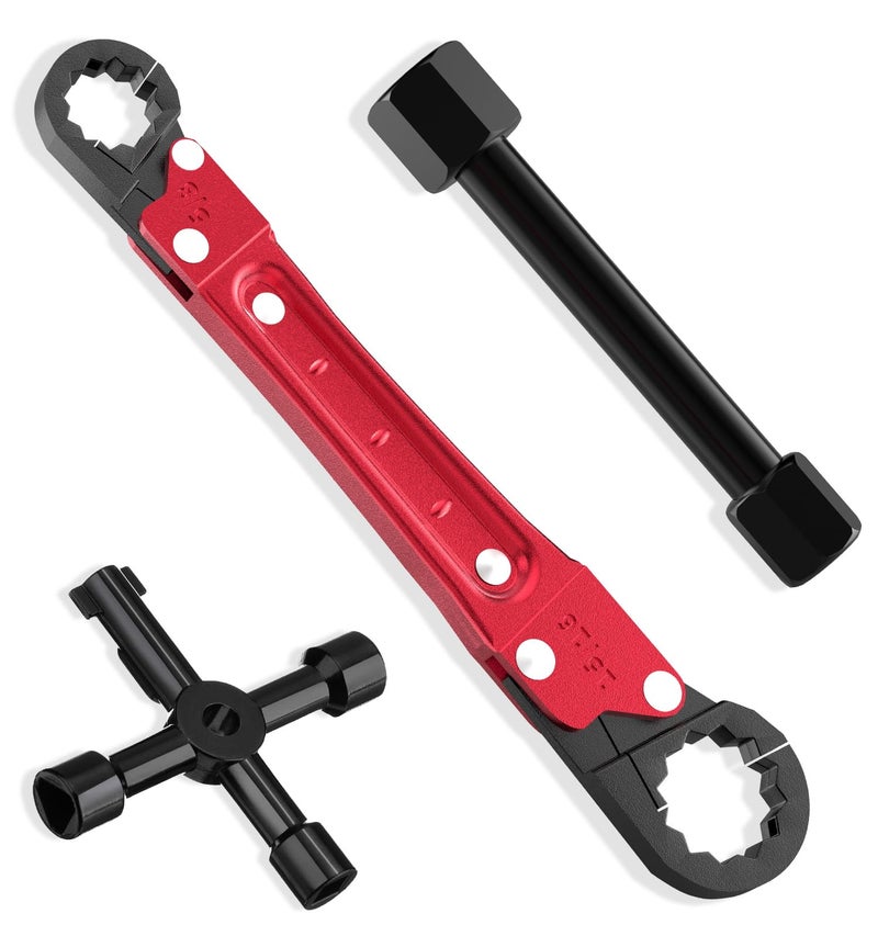 LAISGOO Plumbing Tools - Angle Stop Wrench & Angle-On Kit - Professional Plumbers Wrench for Installing New Compression Angle Stop & Removing Compression Ring - 4-Way Utility Key Included - Image 1