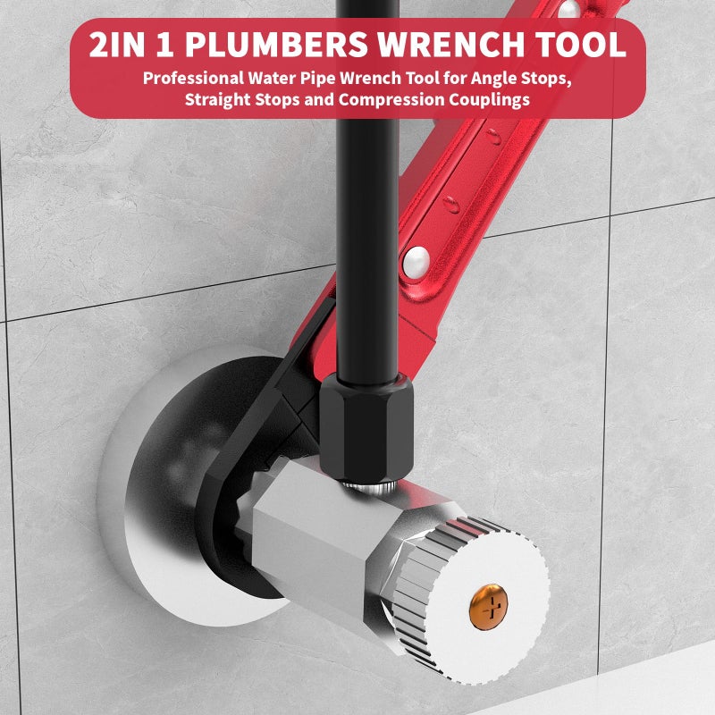 LAISGOO Plumbing Tools - Angle Stop Wrench & Angle-On Kit - Professional Plumbers Wrench for Installing New Compression Angle Stop & Removing Compression Ring - 4-Way Utility Key Included - Image 2