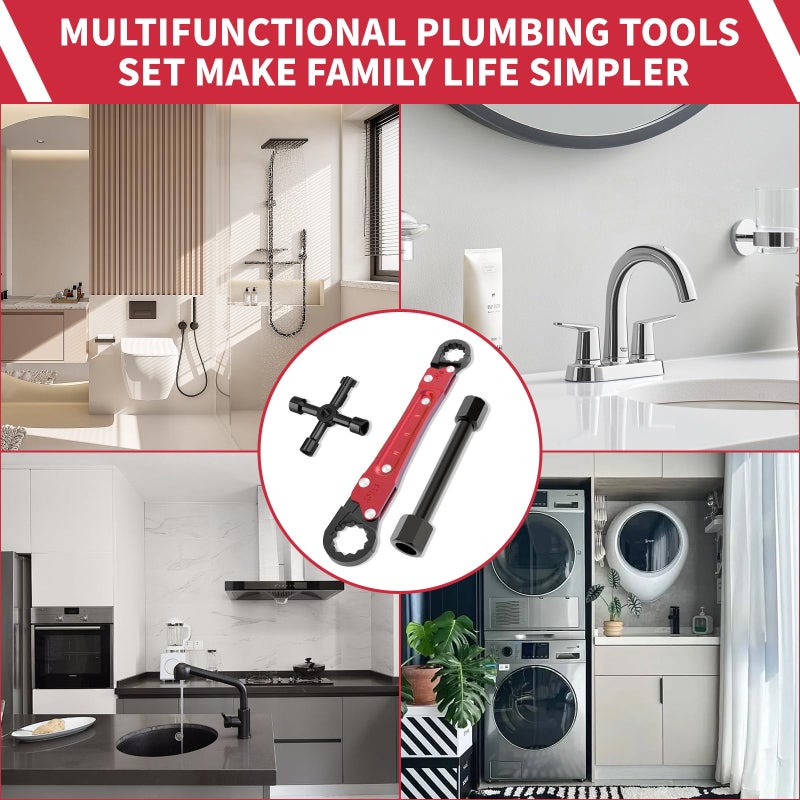 LAISGOO Plumbing Tools - Angle Stop Wrench & Angle-On Kit - Professional Plumbers Wrench for Installing New Compression Angle Stop & Removing Compression Ring - 4-Way Utility Key Included - Image 5