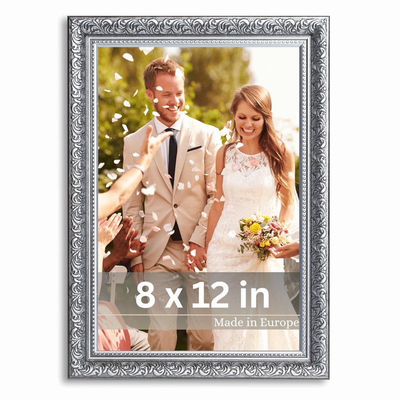 VictoR 8x12 Picture Frame Rubens Black Silver - Picture Frames 8x12 - with Shutterproof Acrylic Glass - Antique Frames - Black Frame 8 by 12 - Image 1