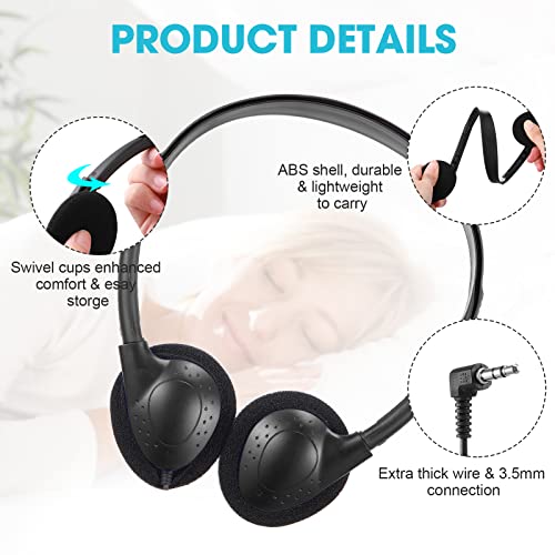 Konohan 30 Pack Kids Headphones Bulk for School Classroom Student Wired Headphones Adjustable with 3.5 mm Jack for Kids Adults(Black) - Image 3