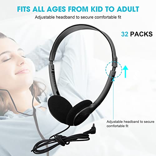Konohan 30 Pack Kids Headphones Bulk for School Classroom Student Wired Headphones Adjustable with 3.5 mm Jack for Kids Adults(Black) - Image 2