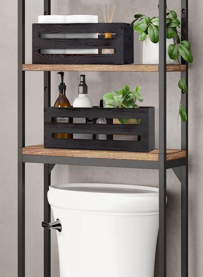 LotFancy Bathroom Decor Box, 2 Pack Wooden Toilet Paper Holder, Black Toilet Tank Basket, Back of Toilet Storage Basket, Farmhouse Toilet Tank Topper - Image 5