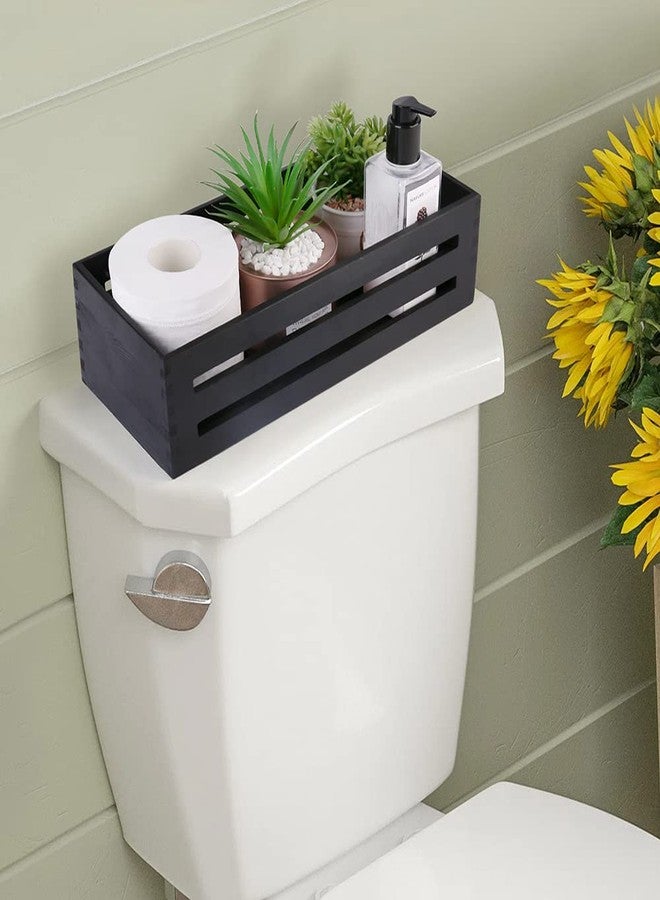 LotFancy Bathroom Decor Box, 2 Pack Wooden Toilet Paper Holder, Black Toilet Tank Basket, Back of Toilet Storage Basket, Farmhouse Toilet Tank Topper - Image 4