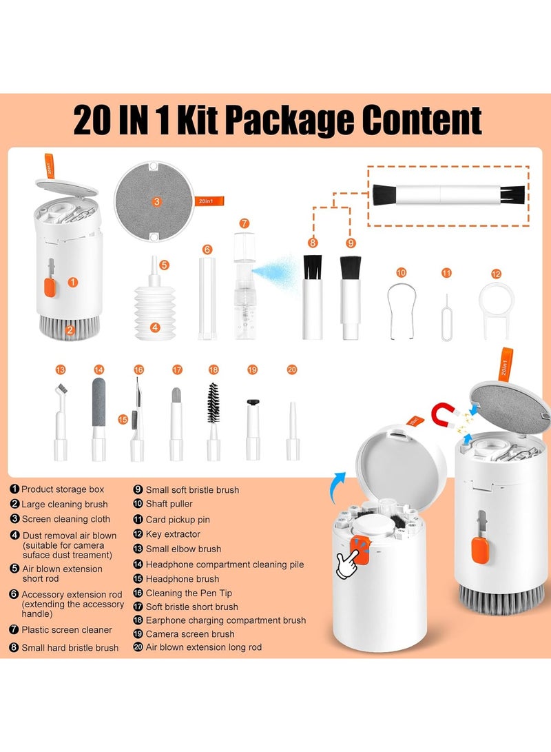 Laptop Phone Screen Cleaner Kit, Computer Keyboard Brush Cleaning Spray for iPhone AirPods MacBook iPad, 20-in-1 Electronic Device Clean Tool for Camera Earbud Car Screens (White) - Image 2