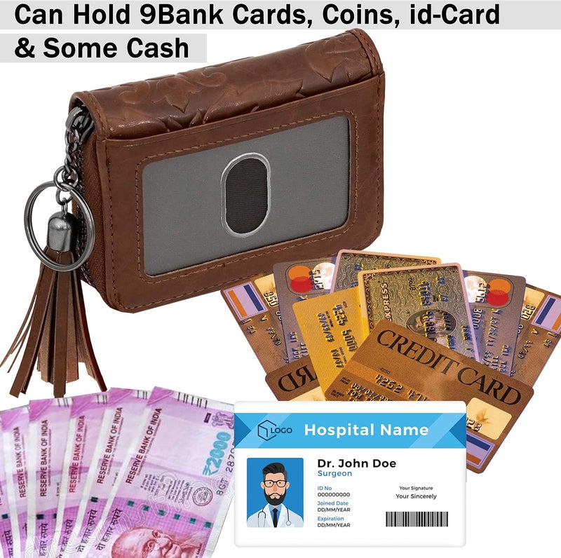 Storite 9 Slot Credit Debit Card Holder Money Wallet Zipper Coin Purse for Men Women (Brown, 10.5 X 8 X 2.5 cm) - Image 5