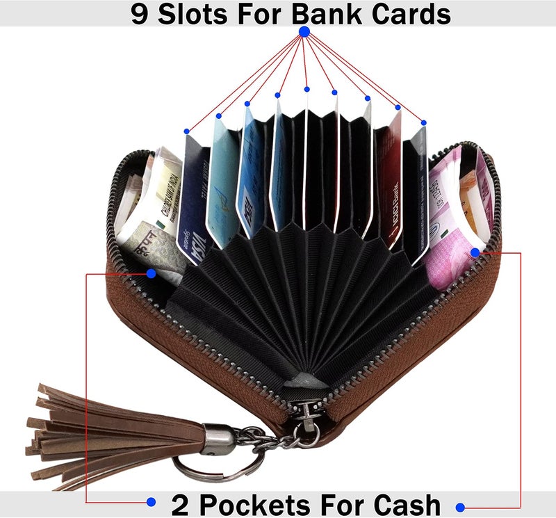 Storite 9 Slot Credit Debit Card Holder Money Wallet Zipper Coin Purse for Men Women (Brown, 10.5 X 8 X 2.5 cm) - Image 3