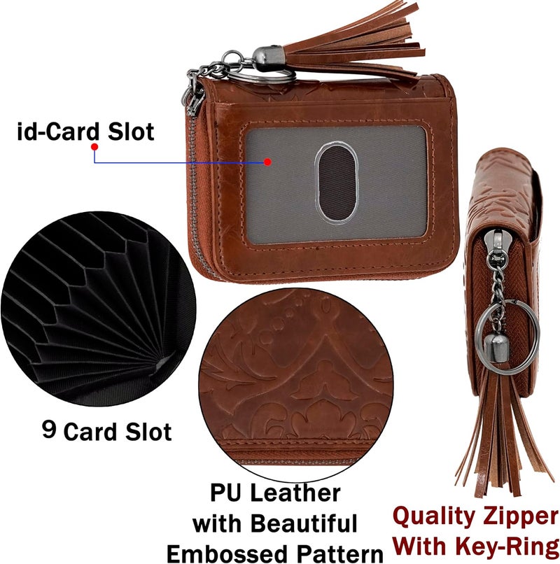 Storite 9 Slot Credit Debit Card Holder Money Wallet Zipper Coin Purse for Men Women (Brown, 10.5 X 8 X 2.5 cm) - Image 4