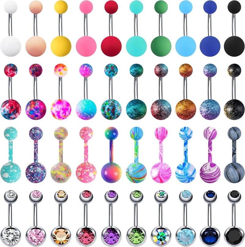 EVELICAL 24-50Pcs 14G Stainless Steel Belly Button Rings for Women CZ Screw Navel Bars Body Piercing Jewelry - Image 1
