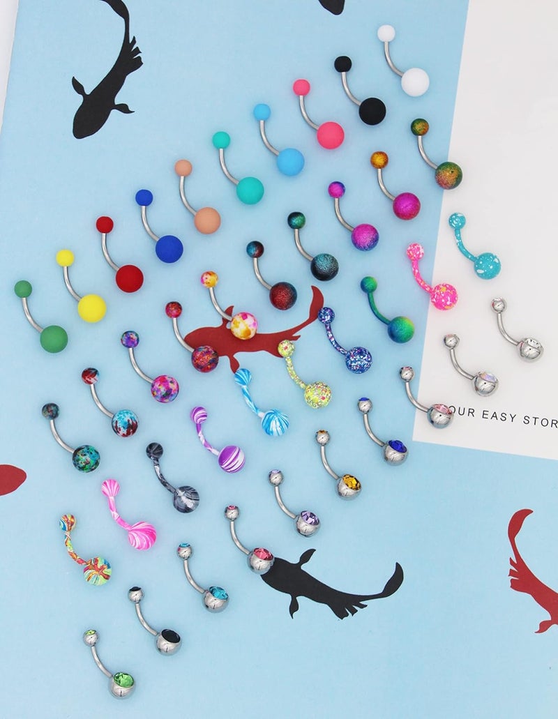 EVELICAL 24-50Pcs 14G Stainless Steel Belly Button Rings for Women CZ Screw Navel Bars Body Piercing Jewelry - Image 3