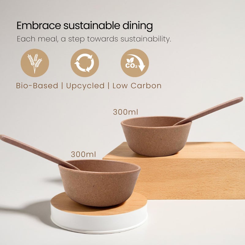 Pacing Grass Bamboo Bio-Composite Large Bowl & Spoon Set | 300 ml Bowl, Spoon | Perfect for Soup, Maggi, Noodles, Cereal & Snacks | Ideal for Home & Kitchen (2) - Image 2