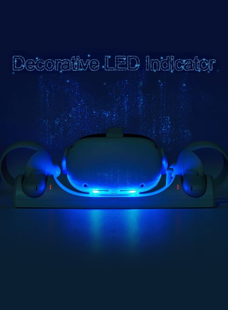 قاعدة شحن مغناطيسية لجهاز Oculus Quest 2 / Meta Quest 2 مع مؤشر LED، تشمل 2 بطاريات قابلة لإعادة الشحن وكابل شاحن نوع-C لسماعة الواقع الافتراضي ووحدات التحكم اللمسية. - Image 3