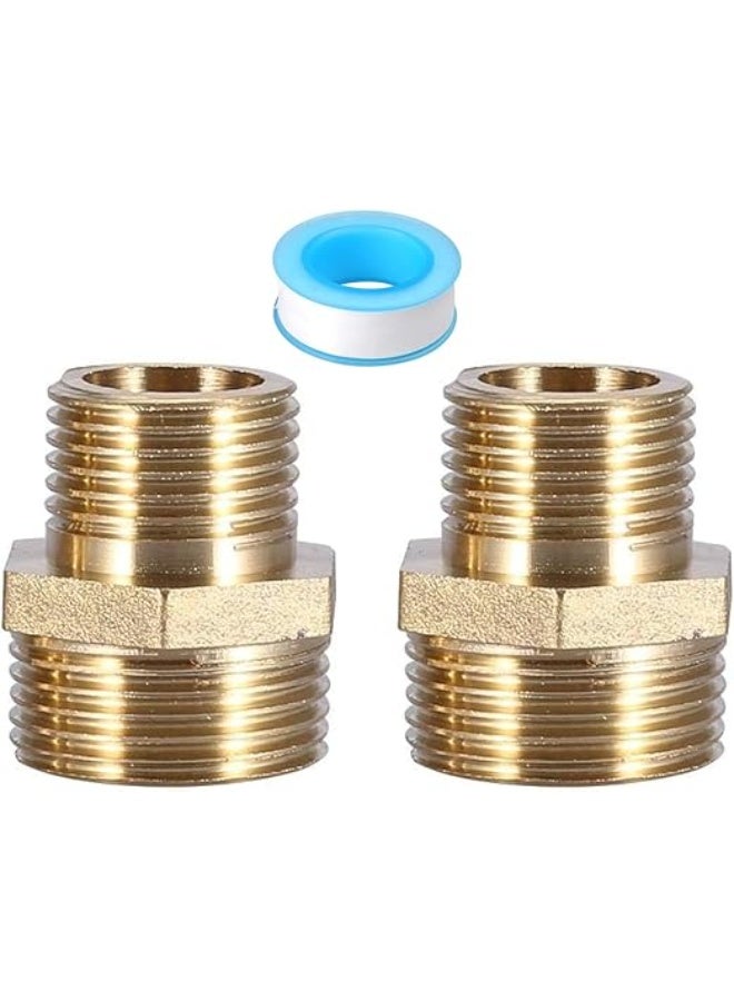 VITION 2 Pack Brass Pipe Reducer Bushing Adapters 1 Inch Male to 3/4 Inch Male, Hose Fittings Hex Connectors with Teflon Tape - Image 1