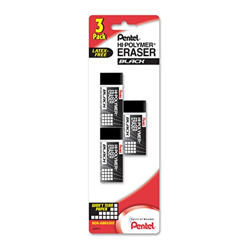 Pentel ممحاة بنتل® هاي بوليمر® كتلة، سوداء، عبوة من 3 - Image 1
