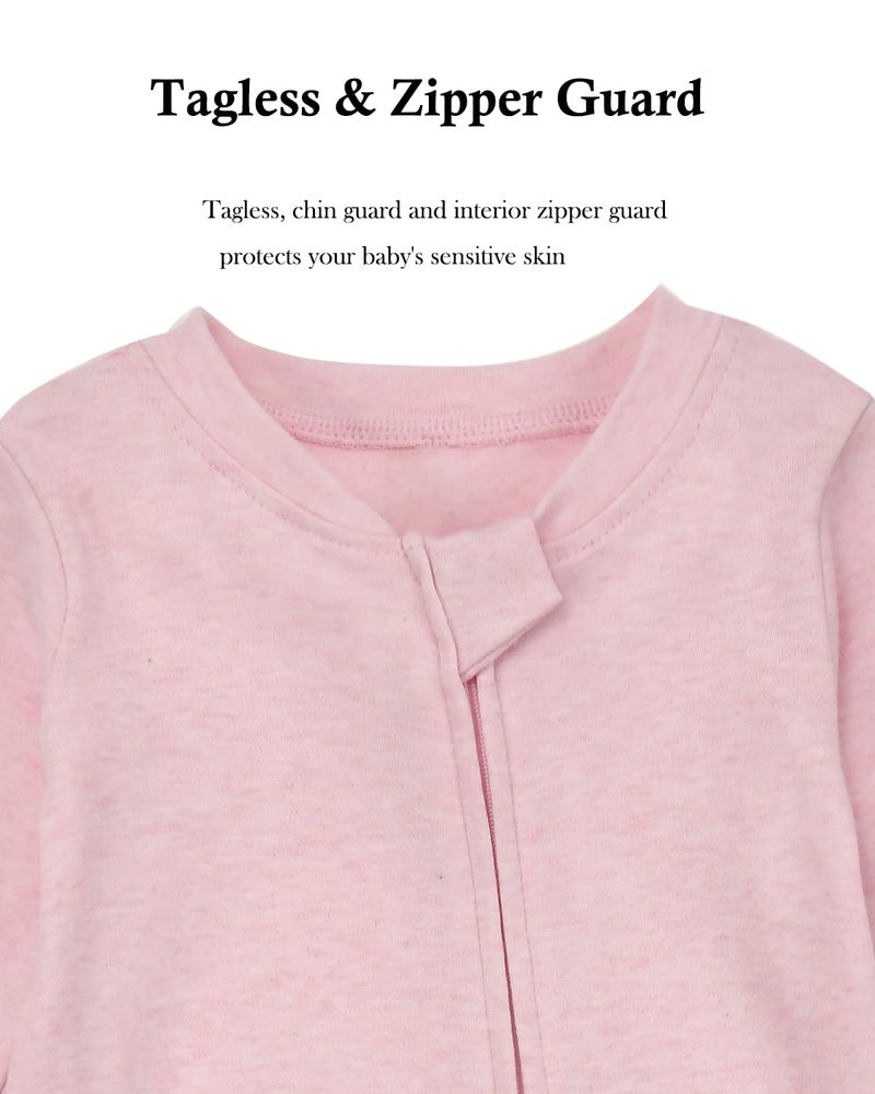 Aablexema Baby Footie Pajamas with Mittens - 3Pcs Infant Footed Sleeper Cotton Sleepwear Outfits(Grey Khaki/Dot/Pink, 0-3M) - Image 3