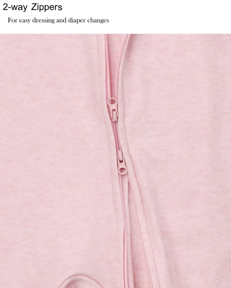 Aablexema Baby Footie Pajamas with Mittens - 3Pcs Infant Footed Sleeper Cotton Sleepwear Outfits(Grey Khaki/Dot/Pink, 0-3M) - Image 4