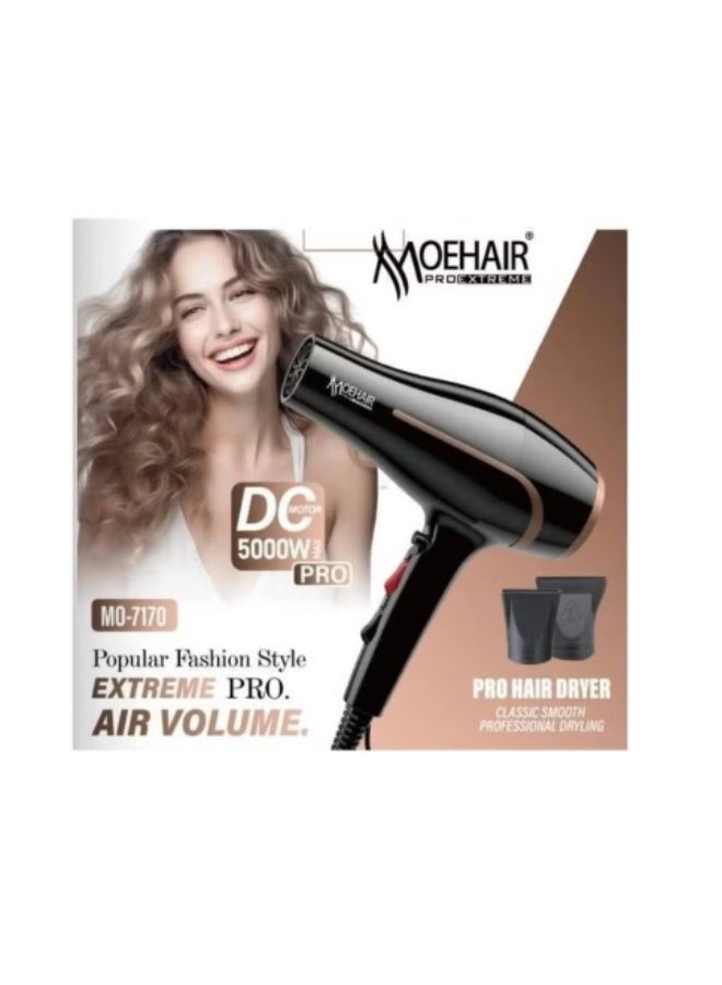 MoeHair Professional MO-7170 Hair Dryer with Ionic Technology , Fast Hair Drying, Hot & Cold Air Settings, Detachable Nozzle, Overheat Protection, Professional Blow Dryer for Home and Salon Use - Image 2