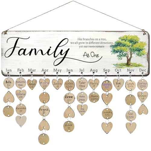 WISIEW Birthday Gifts for Mom Grandma, Wooden Family Birthday Plaque Reminder Calendar Board Wall Hanging, Grandmother in Law Granny Present for Mothers Day Birthday Christmas Gift, FAMILY Sayings Pattern - Image 1