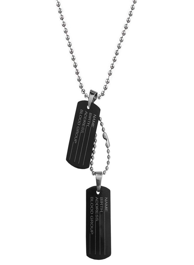 Sullery Military Name tag Debossed Black Stainless Steel Necklace Chain for Men and Women - Image 1