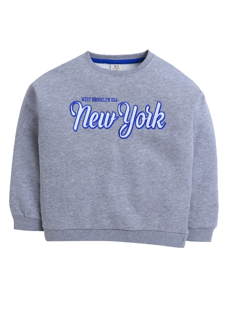victor and jane Boys' Grey “New York” Printed Sweatshirt