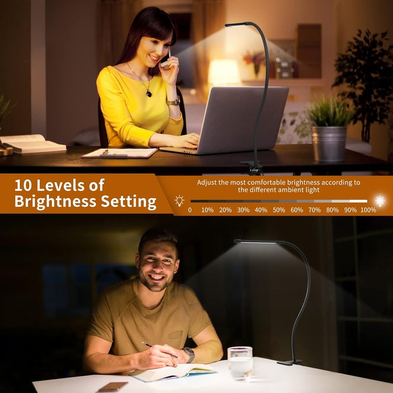 مصباح مكتبي مع جهاز تحكم عن بعد، 3 ألوان و5 مستويات سطوع و77 مصباح LED قابل للتعتيم، عنق مرن بطول 15.7 بوصة مع مشبك، ضوء تثبيت مراعٍ للعين مع محول للقراءة والدراسة والعمل والرسم - Image 3
