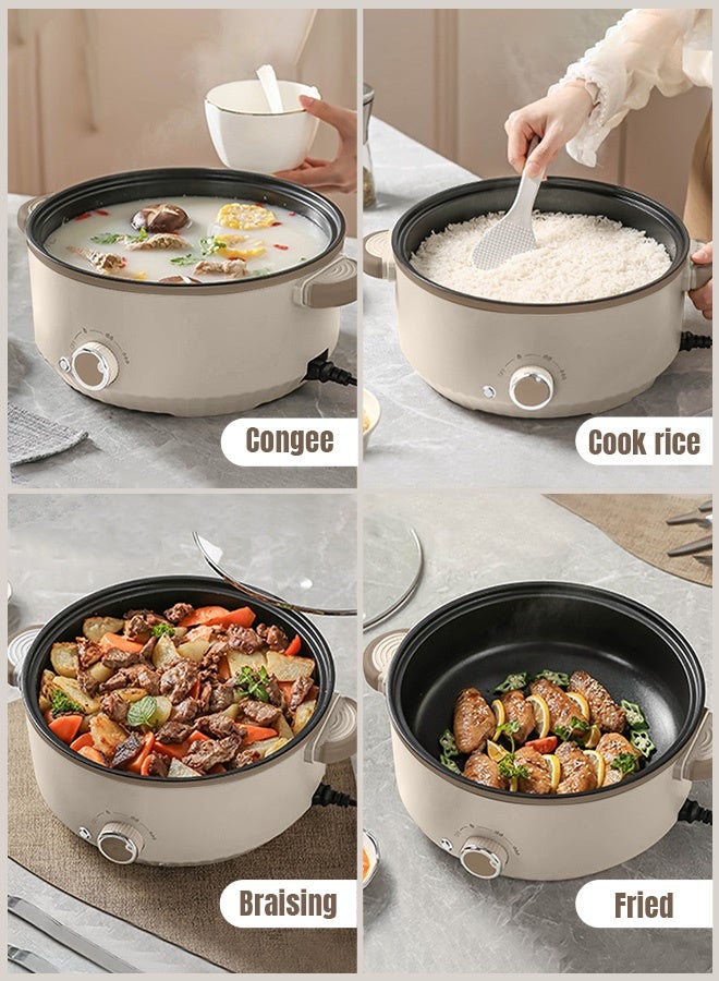Electric Cooker, 3L Non-Stick Sauté Pan, Hot Pot Electric with Steamer, Rice Cooker, Multi-functional Cooker for Stir Fry, Steak, Noodles, with Power Adjustment - Image 2