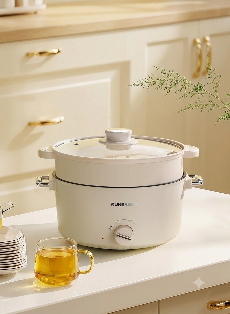 Electric Cooker, 3L Non-Stick Sauté Pan, Hot Pot Electric with Steamer, Rice Cooker, Multi-functional Cooker for Stir Fry, Steak, Noodles, with Power Adjustment - Image 2
