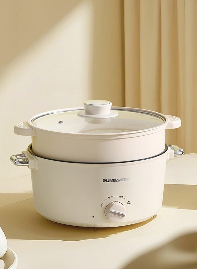 Electric Cooker, 3L Non-Stick Sauté Pan, Hot Pot Electric with Steamer, Rice Cooker, Multi-functional Cooker for Stir Fry, Steak, Noodles, with Power Adjustment - Image 1