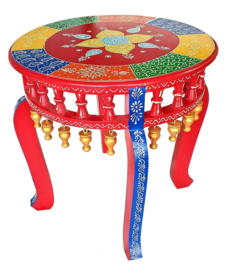 pranjals house pranjals house Wooden Handpainted Side TableCoffee TableShowpiece - Image 1