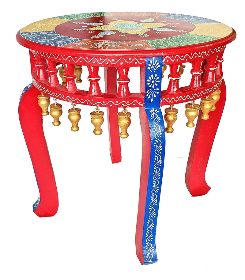 pranjals house pranjals house Wooden Handpainted Side TableCoffee TableShowpiece - Image 3