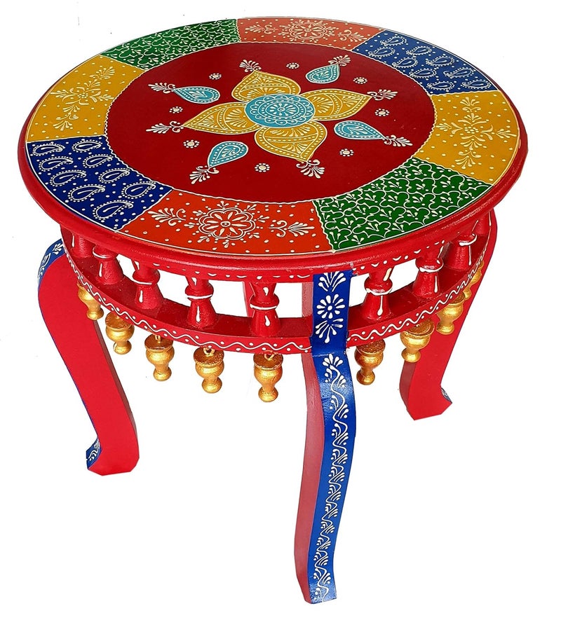 pranjals house pranjals house Wooden Handpainted Side TableCoffee TableShowpiece - Image 2