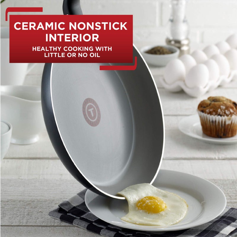 T-fal Initiatives Ceramic Nonstick Fry Pan Set 8.5, 10.5 Inch Oven Safe 350F Cookware, Pots and Pans, Grey - Image 2