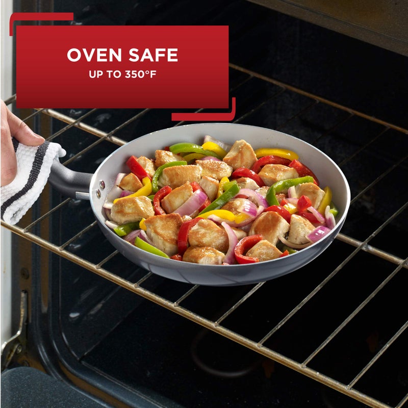 T-fal Initiatives Ceramic Nonstick Fry Pan Set 8.5, 10.5 Inch Oven Safe 350F Cookware, Pots and Pans, Grey - Image 5